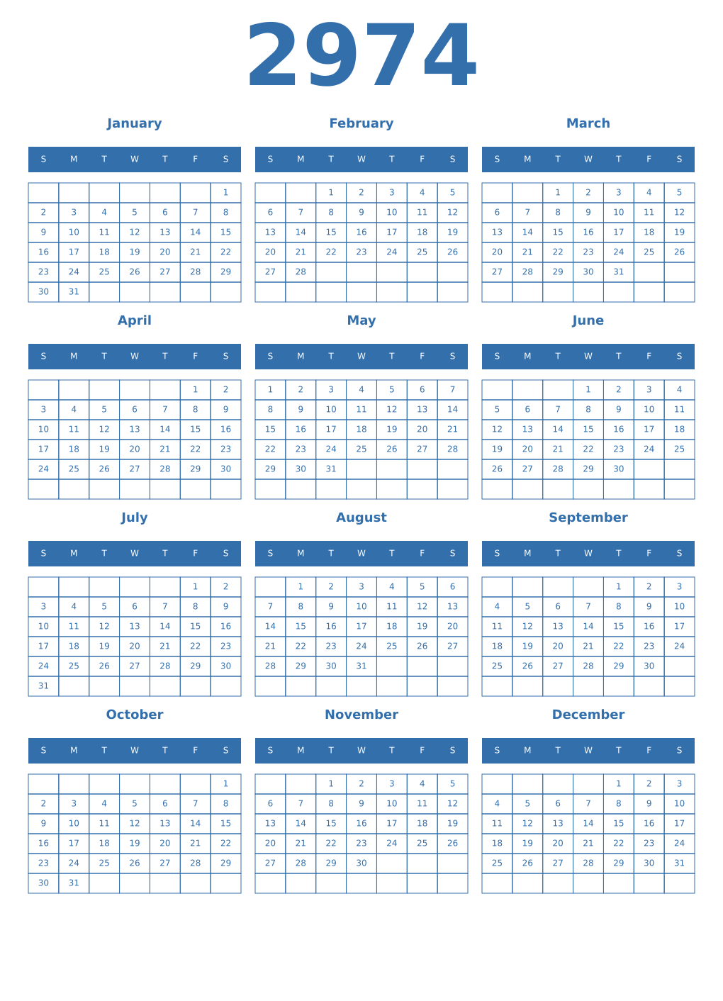 Printable 2974 Year Calendars blue