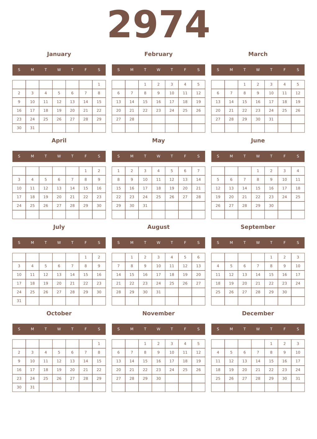 Printable 2974 Year Calendars coffe