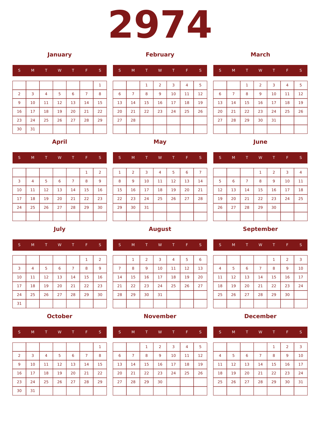 Printable 2974 Year Calendars falu