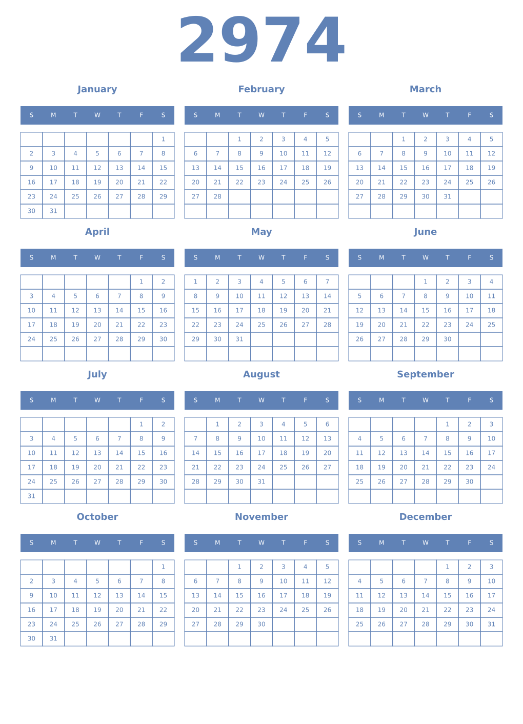 Printable 2974 Year Calendars glaucous