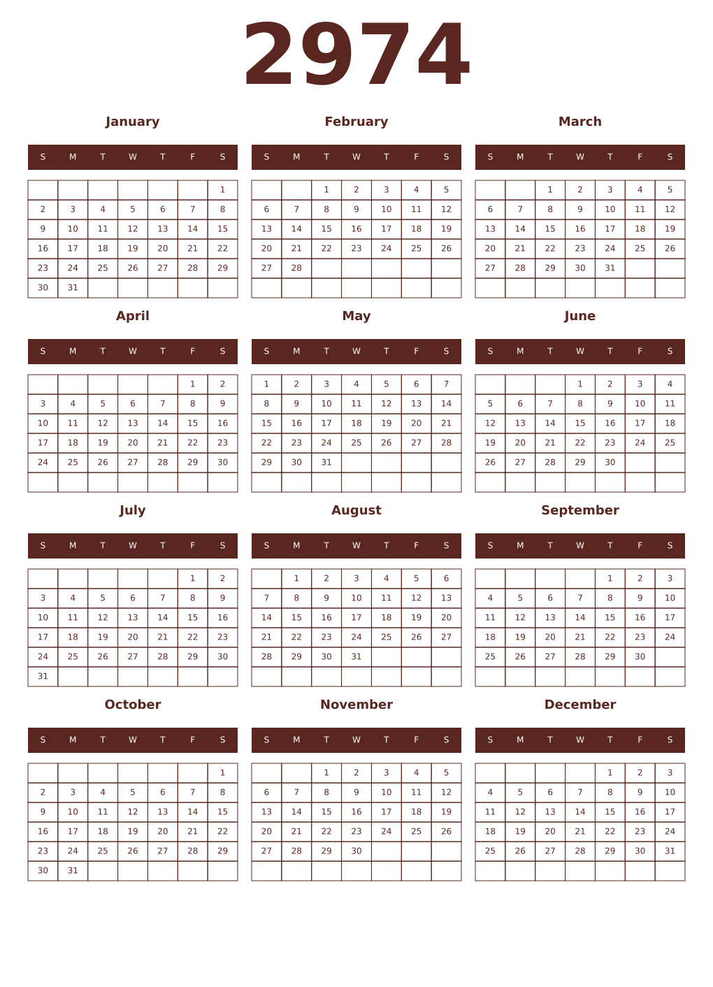 Printable 2974 Year Calendars mortuum