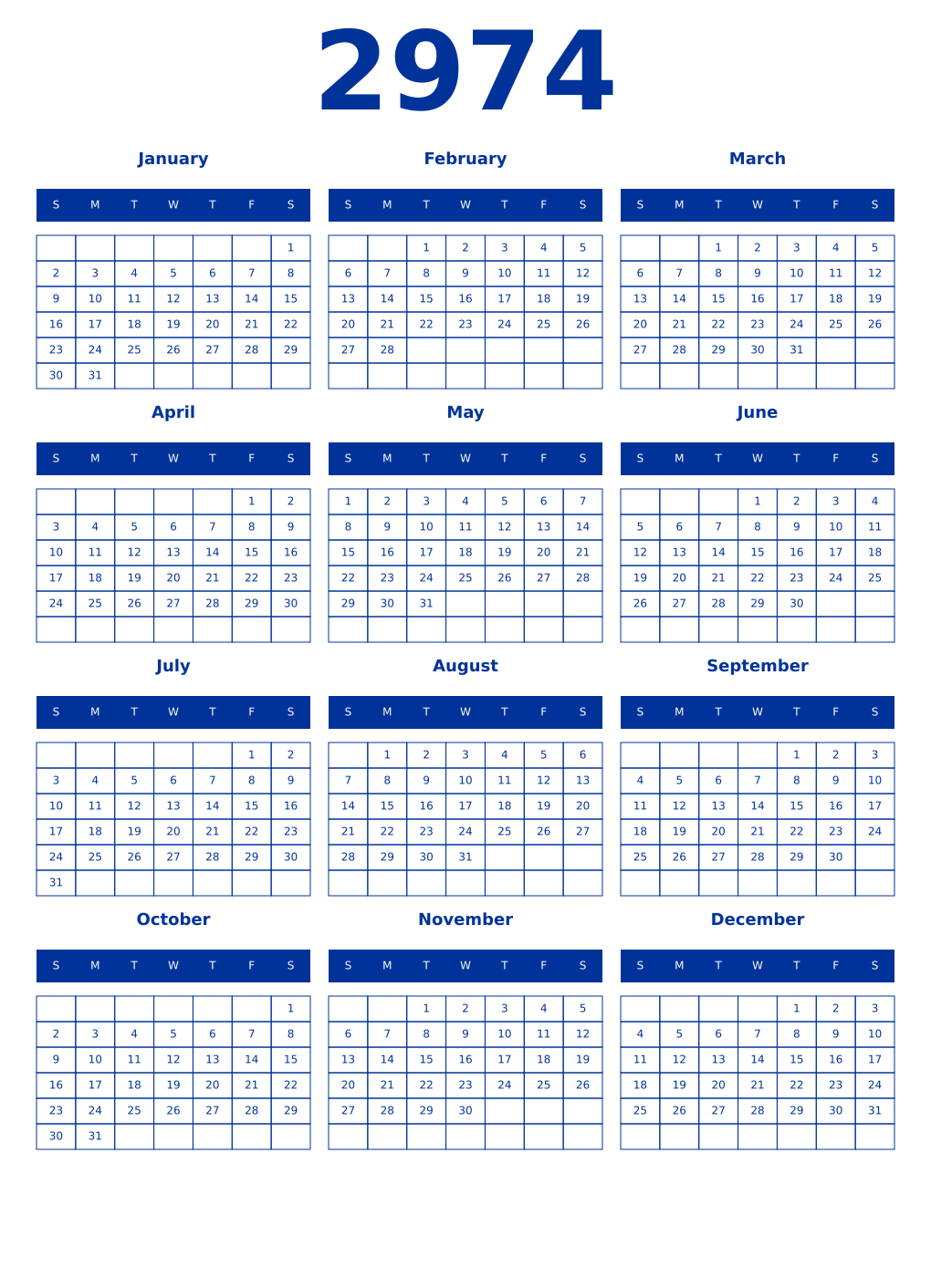 Printable 2974 Year Calendars smalt