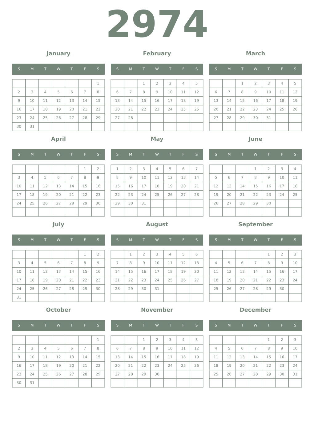 Printable 2974 Year Calendars xanadu