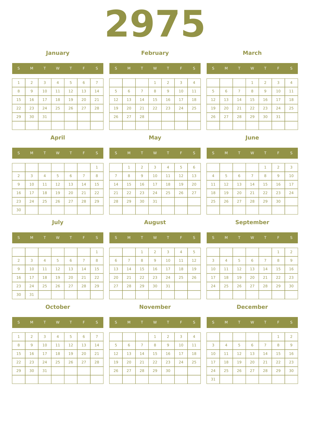 Printable 2975 Year Calendars eburnean