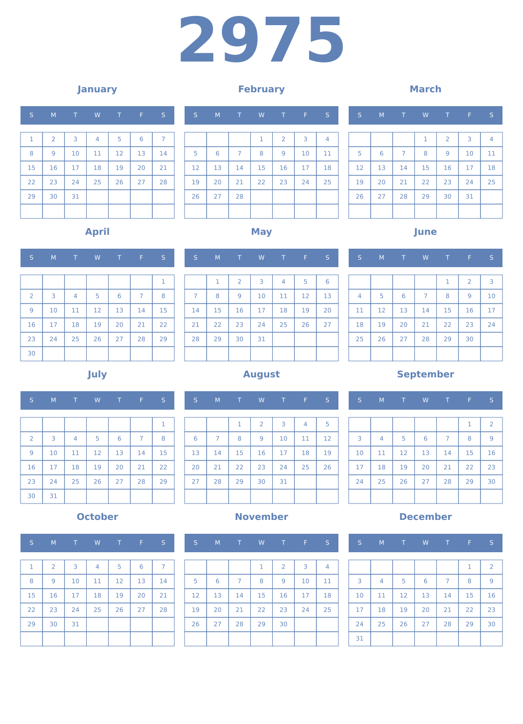 Printable 2975 Year Calendars glaucous