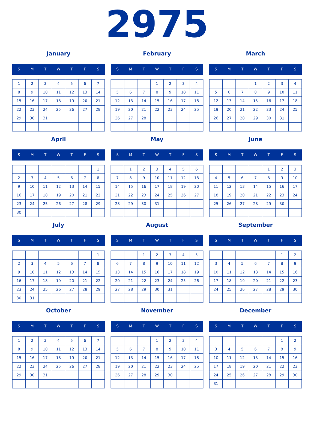 Printable 2975 Year Calendars smalt