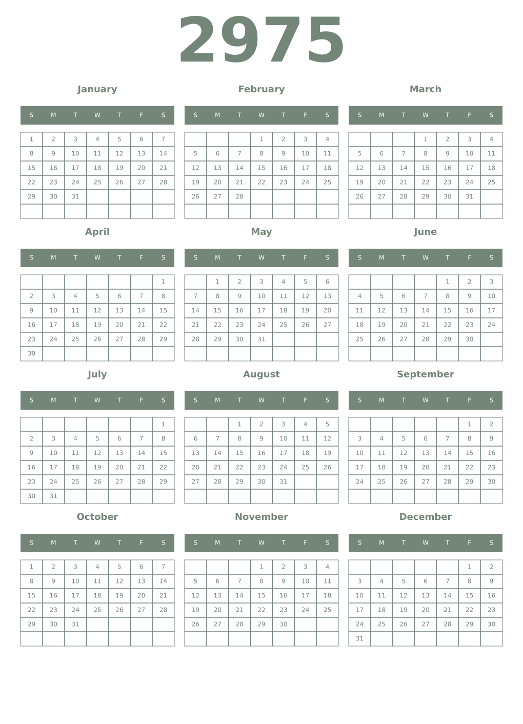 Printable 2975 Year Calendars xanadu