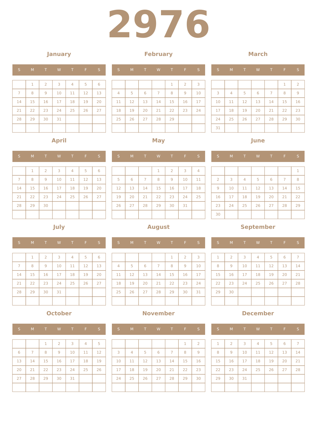 Printable 2976 Year Calendars isabelline