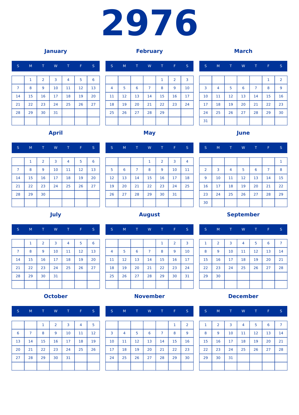 Printable 2976 Year Calendars smalt