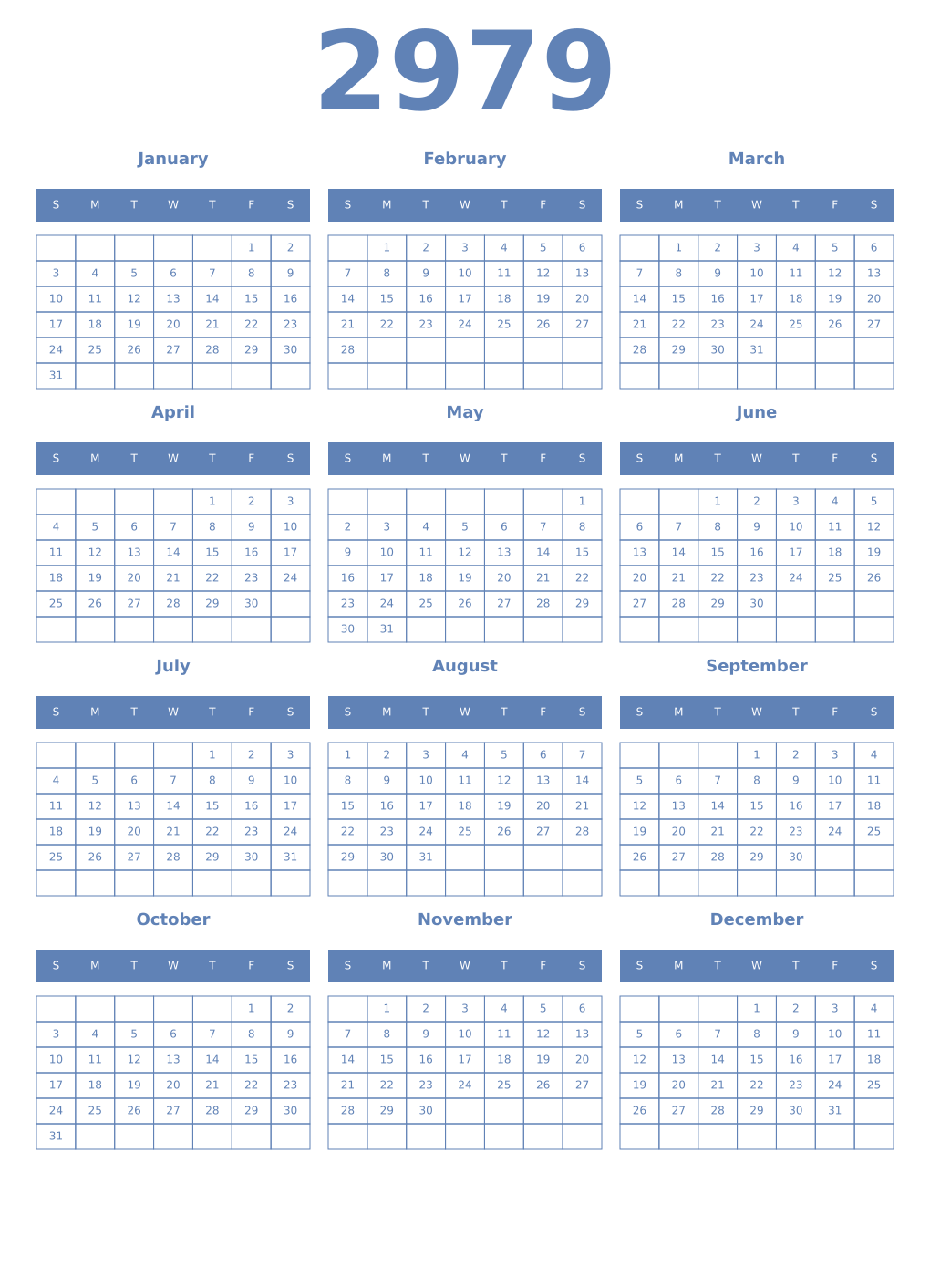 Printable 2979 Year Calendars glaucous
