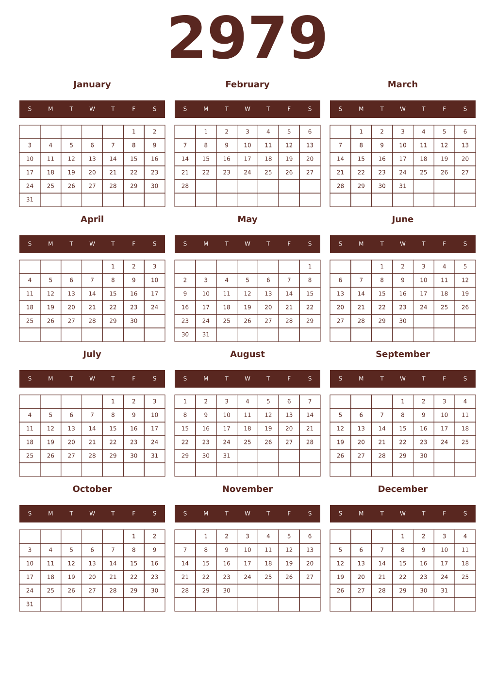 Printable 2979 Year Calendars mortuum