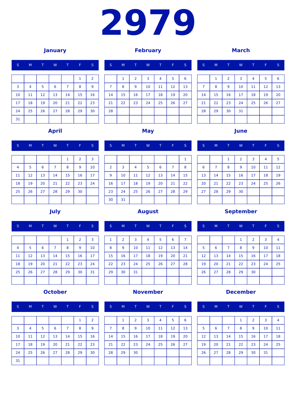 Printable 2979 Year Calendars zaffre