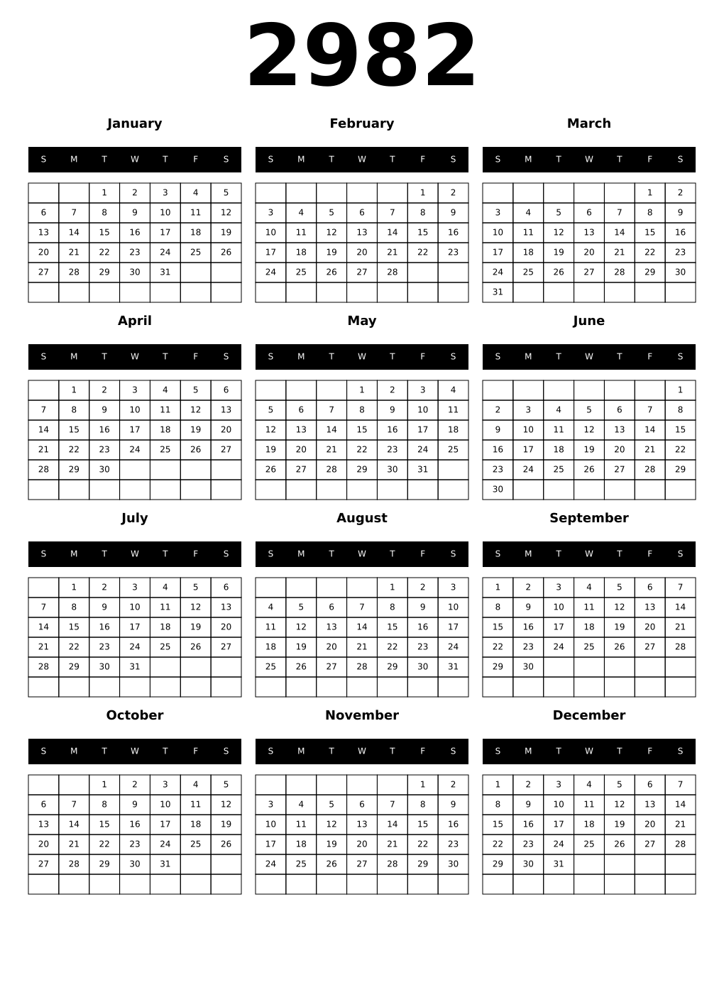 Printable 2982 Calendars