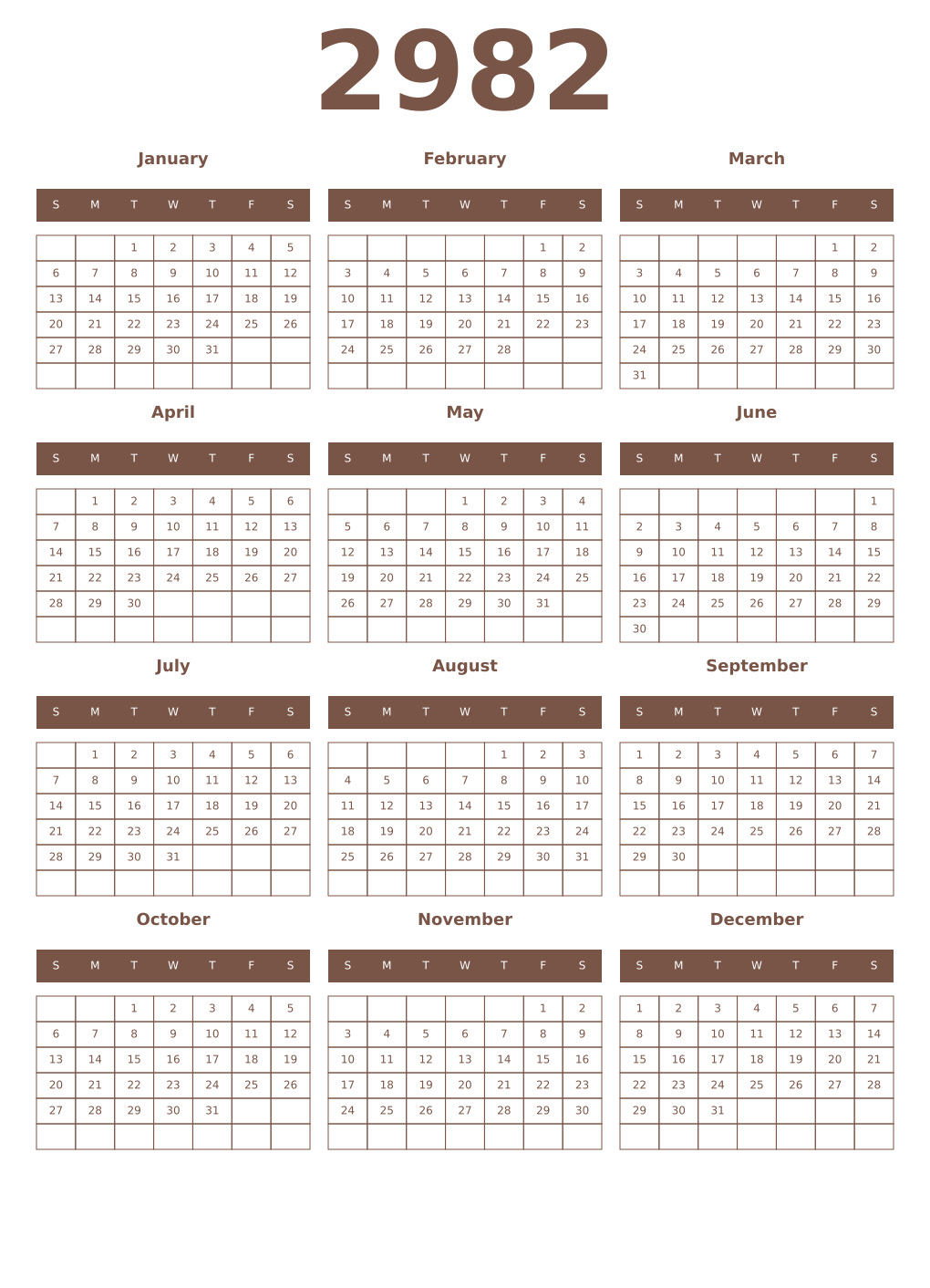 Printable 2982 Year Calendars coffe