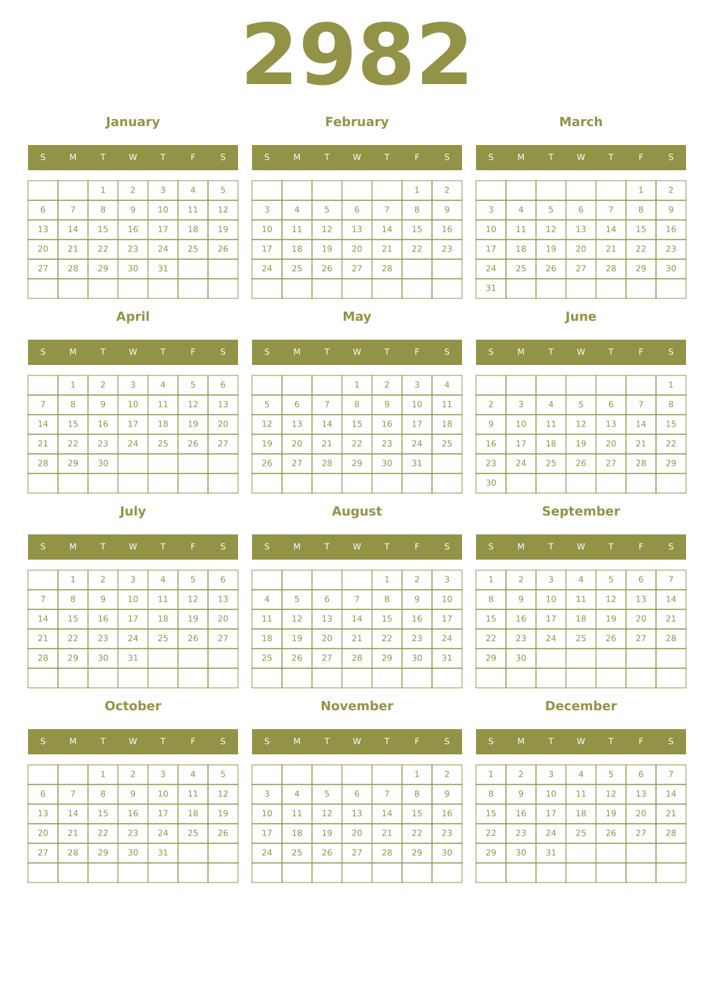 Printable 2982 Year Calendars eburnean