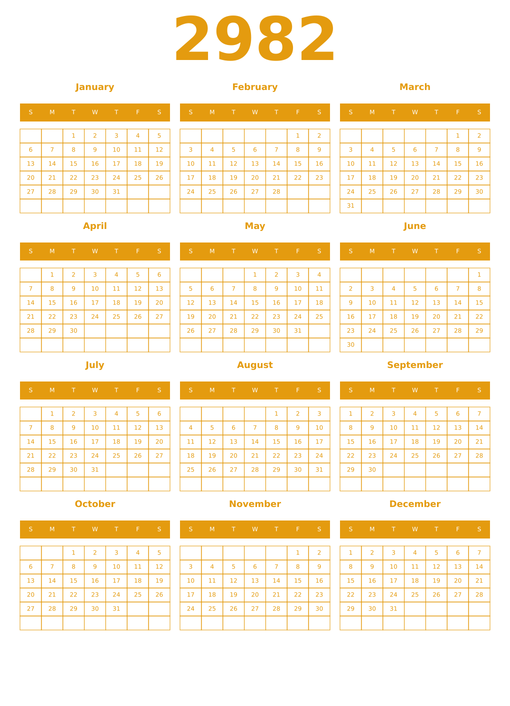 Printable 2982 Year Calendars gamboge