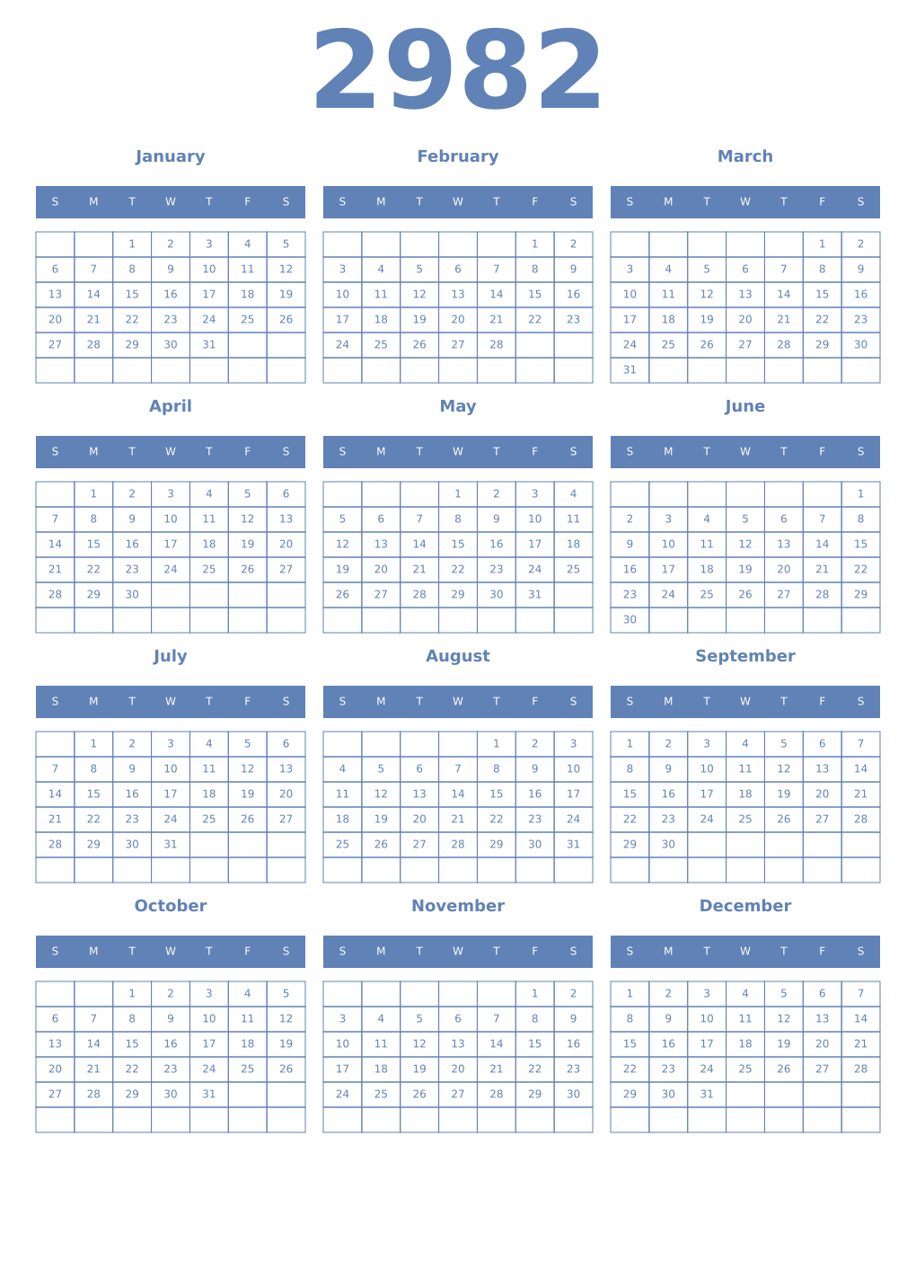 Printable 2982 Year Calendars glaucous