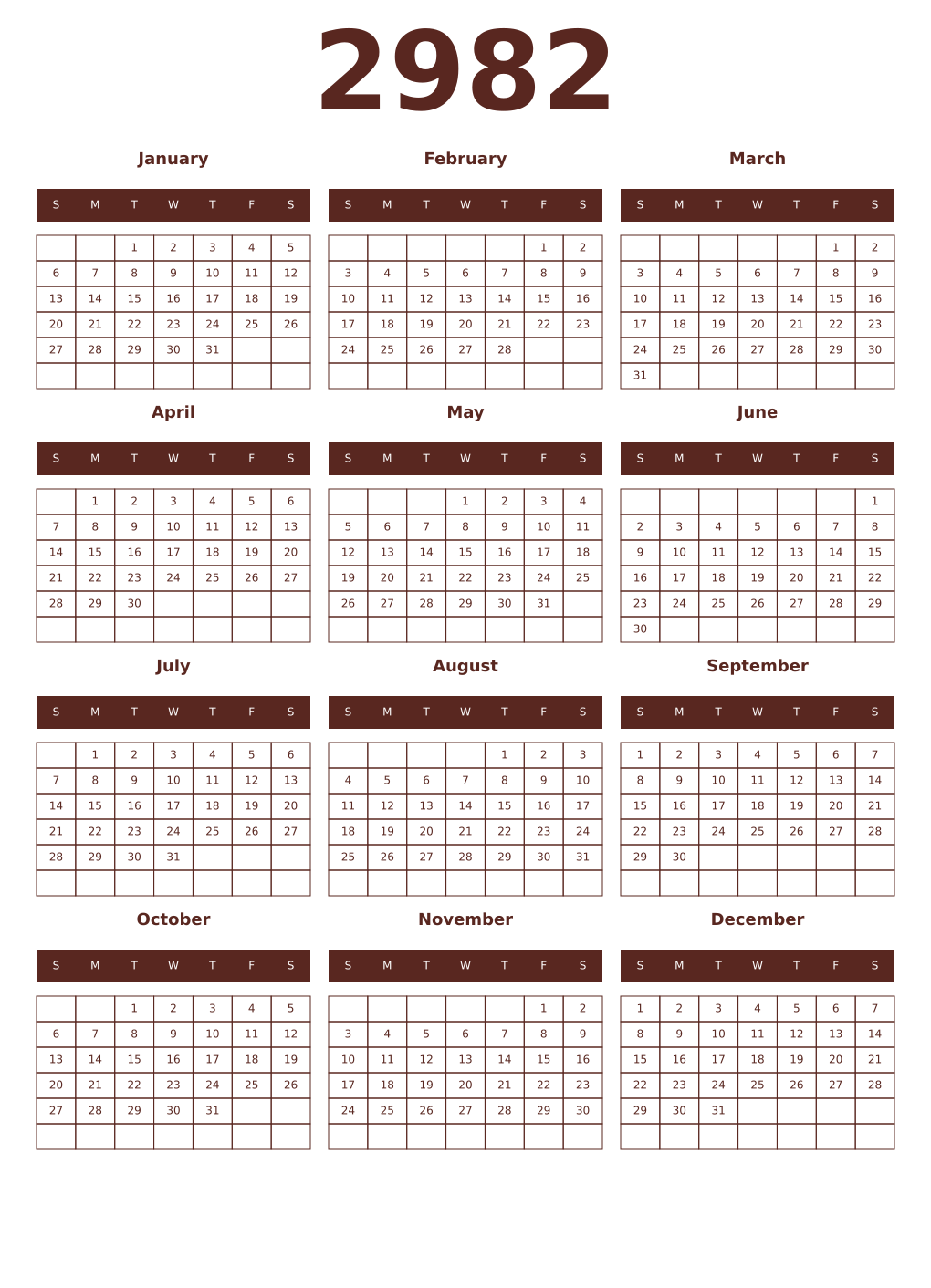 Printable 2982 Year Calendars mortuum
