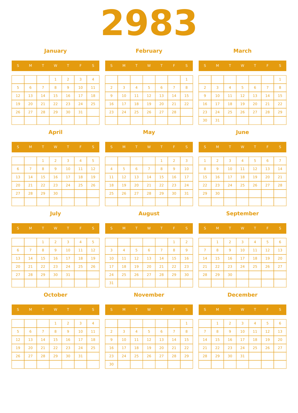 Printable 2983 Year Calendars gamboge