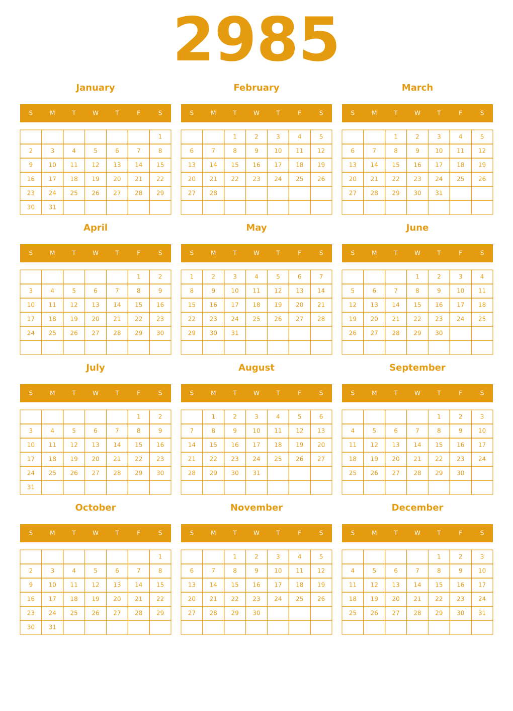 Printable 2985 Year Calendars gamboge