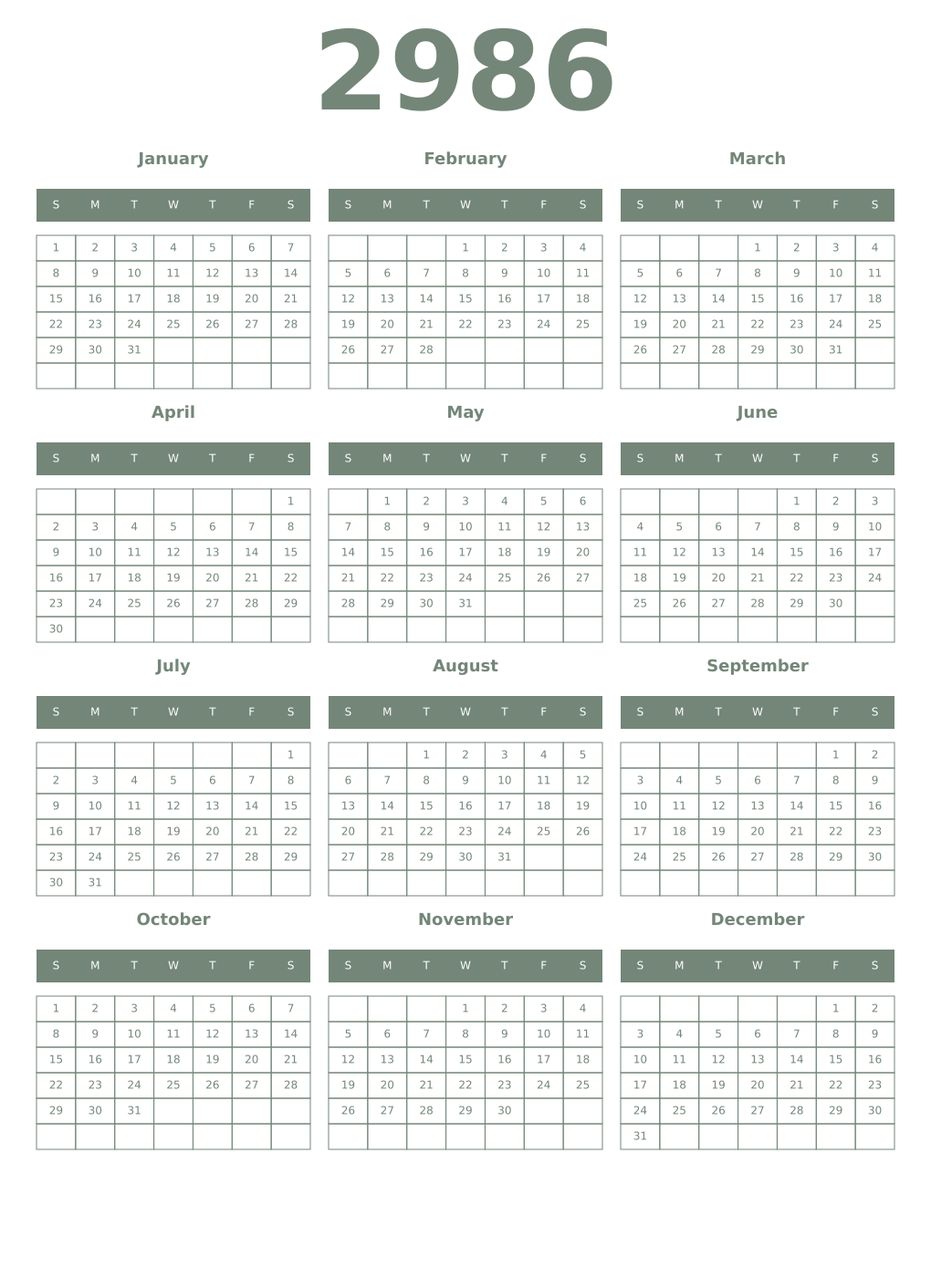 Printable 2986 Year Calendars xanadu