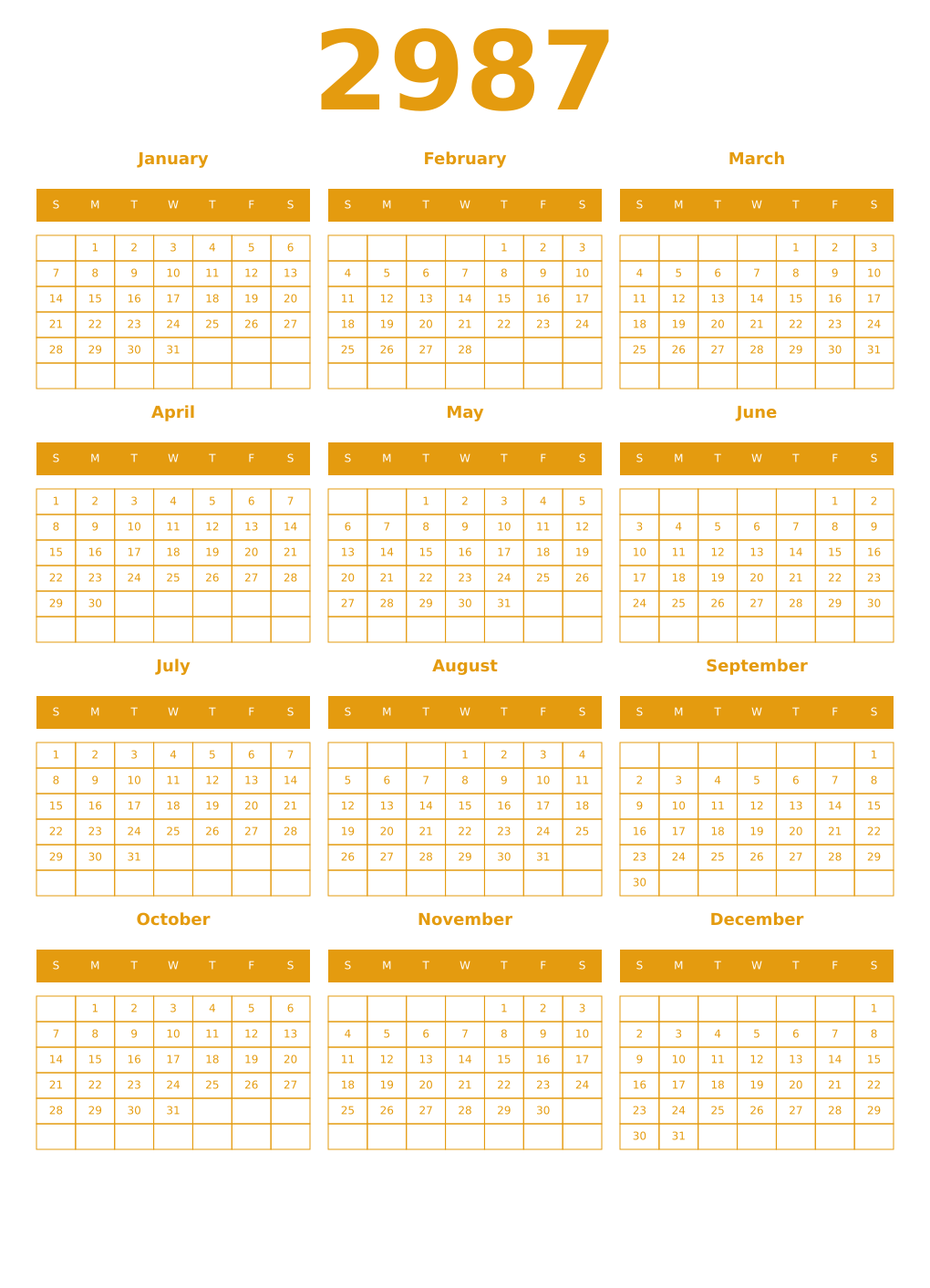 Printable 2987 Year Calendars gamboge