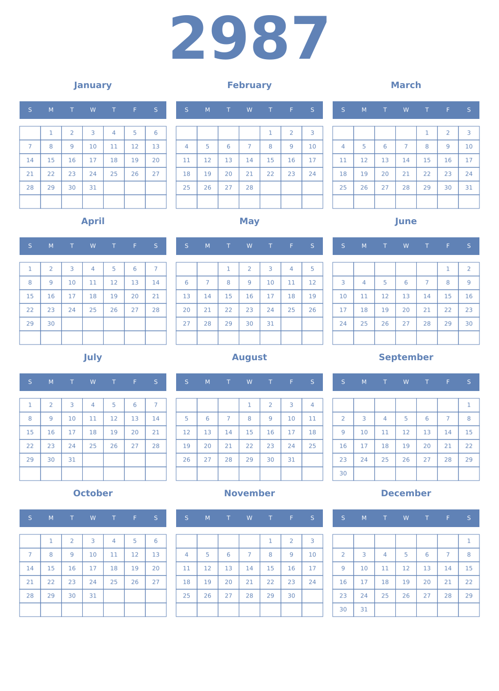 Printable 2987 Year Calendars glaucous