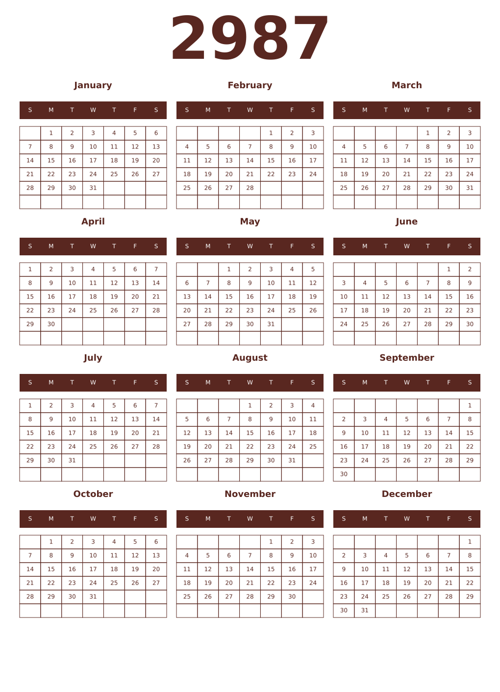 Printable 2987 Year Calendars mortuum
