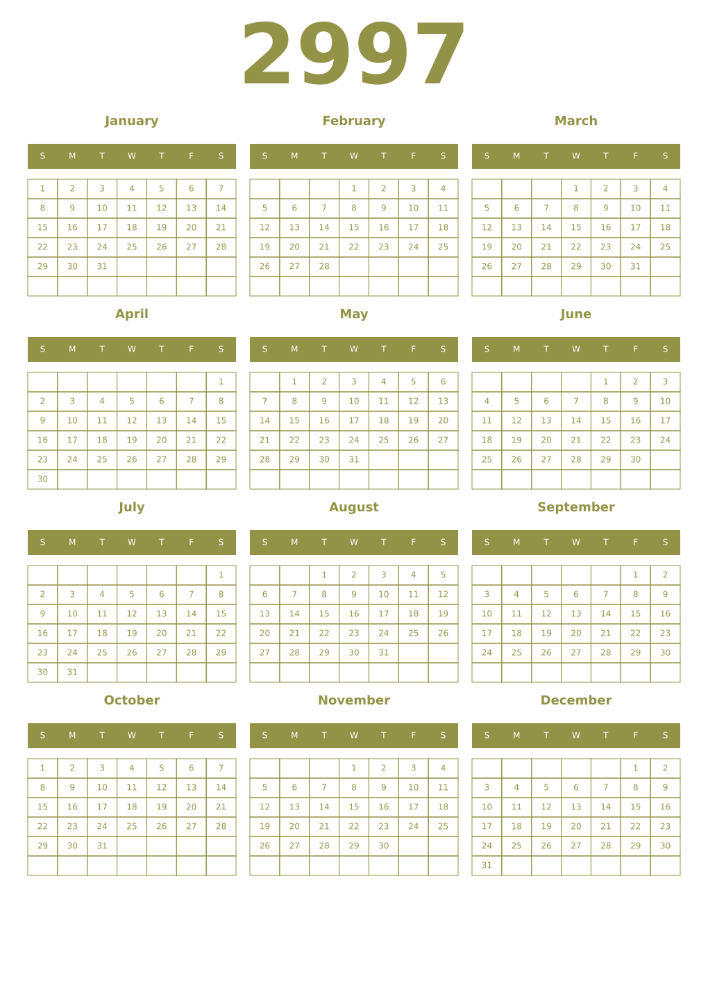 Printable 2997 Year Calendars eburnean