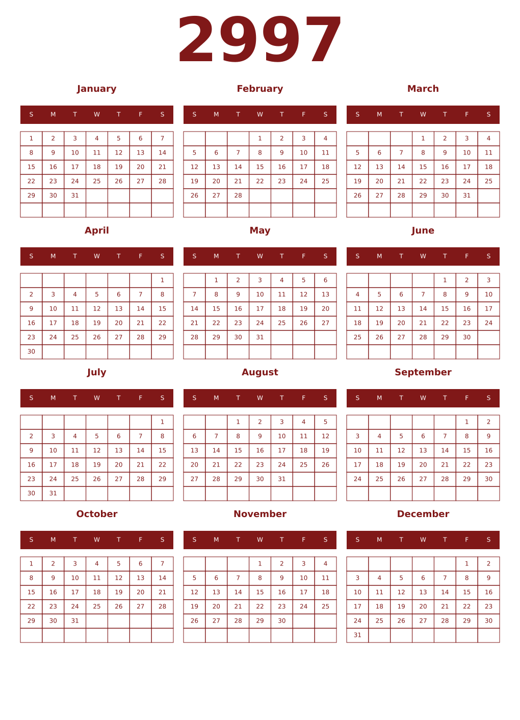 Printable 2997 Year Calendars falu