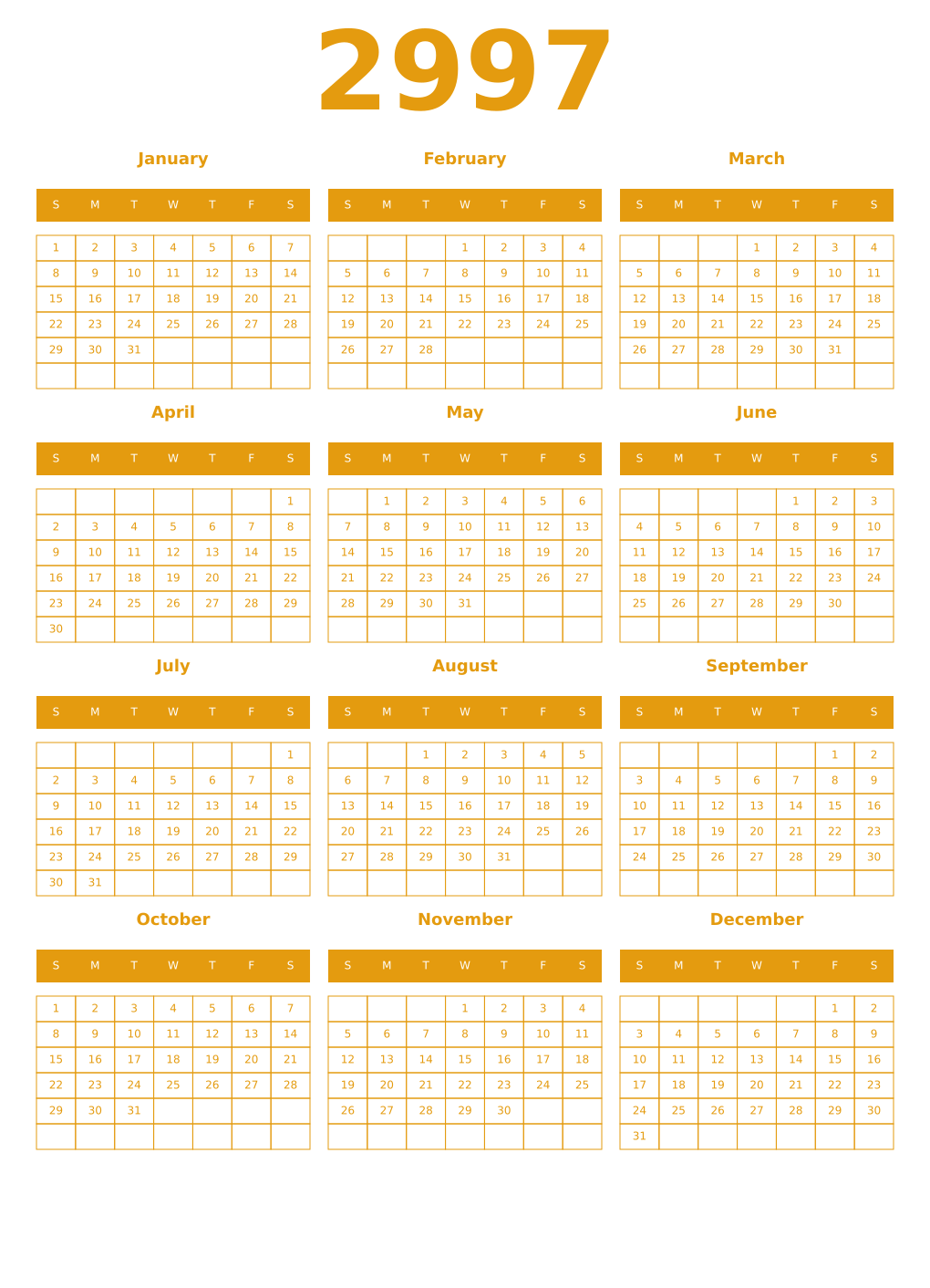 Printable 2997 Year Calendars gamboge
