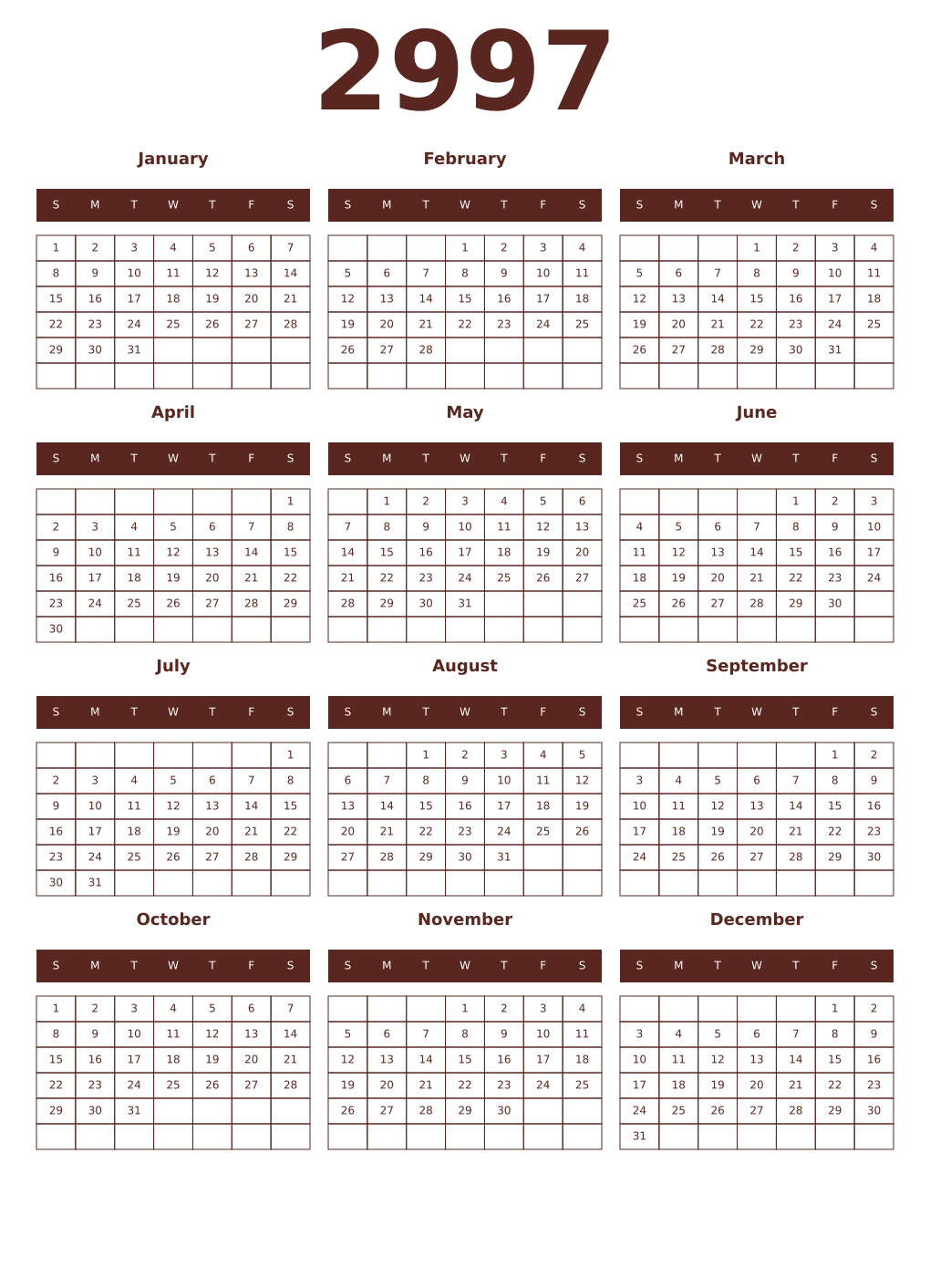 Printable 2997 Year Calendars mortuum