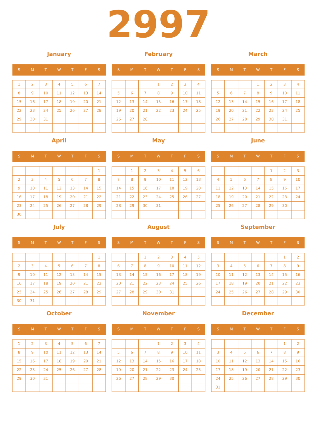 Printable 2997 Year Calendars orange