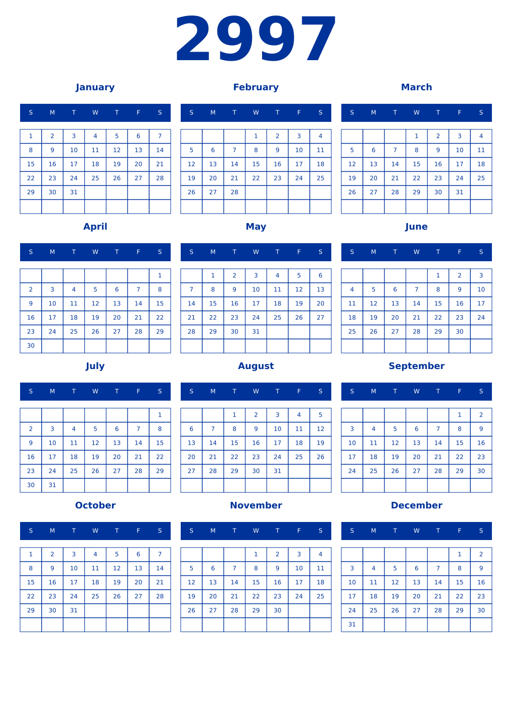 Printable 2997 Year Calendars smalt