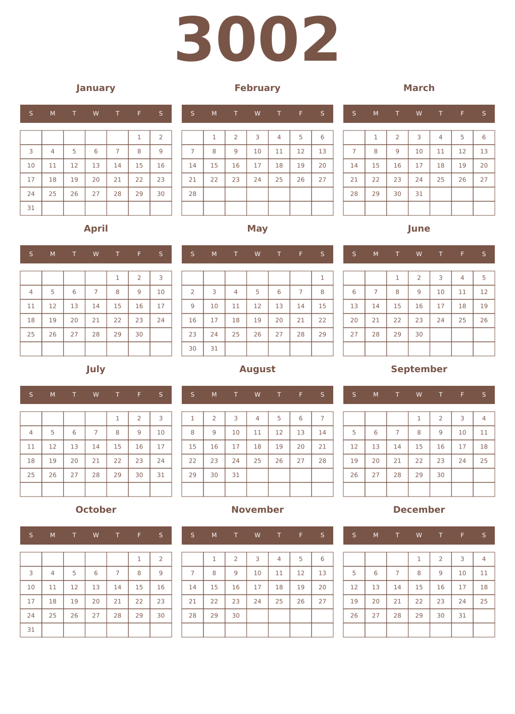 Printable 3002 Year Calendars coffe