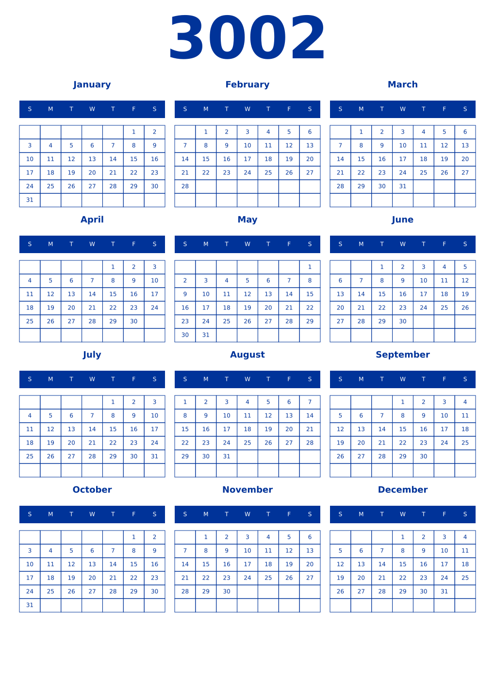 Printable 3002 Year Calendars smalt