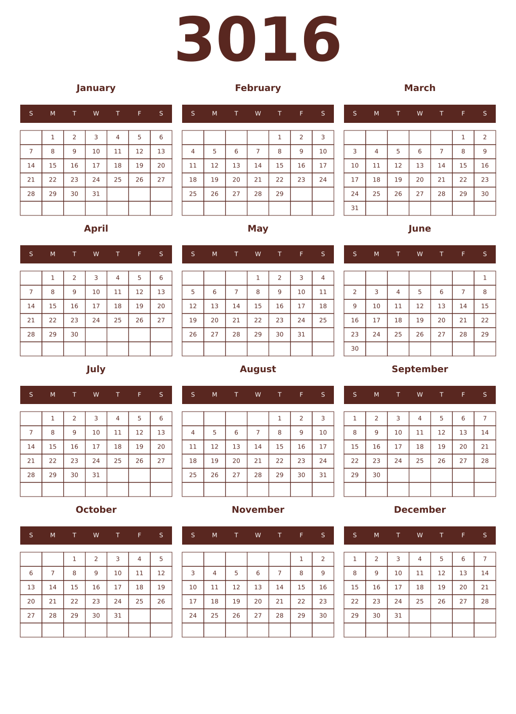 Printable 3016 Year Calendars mortuum