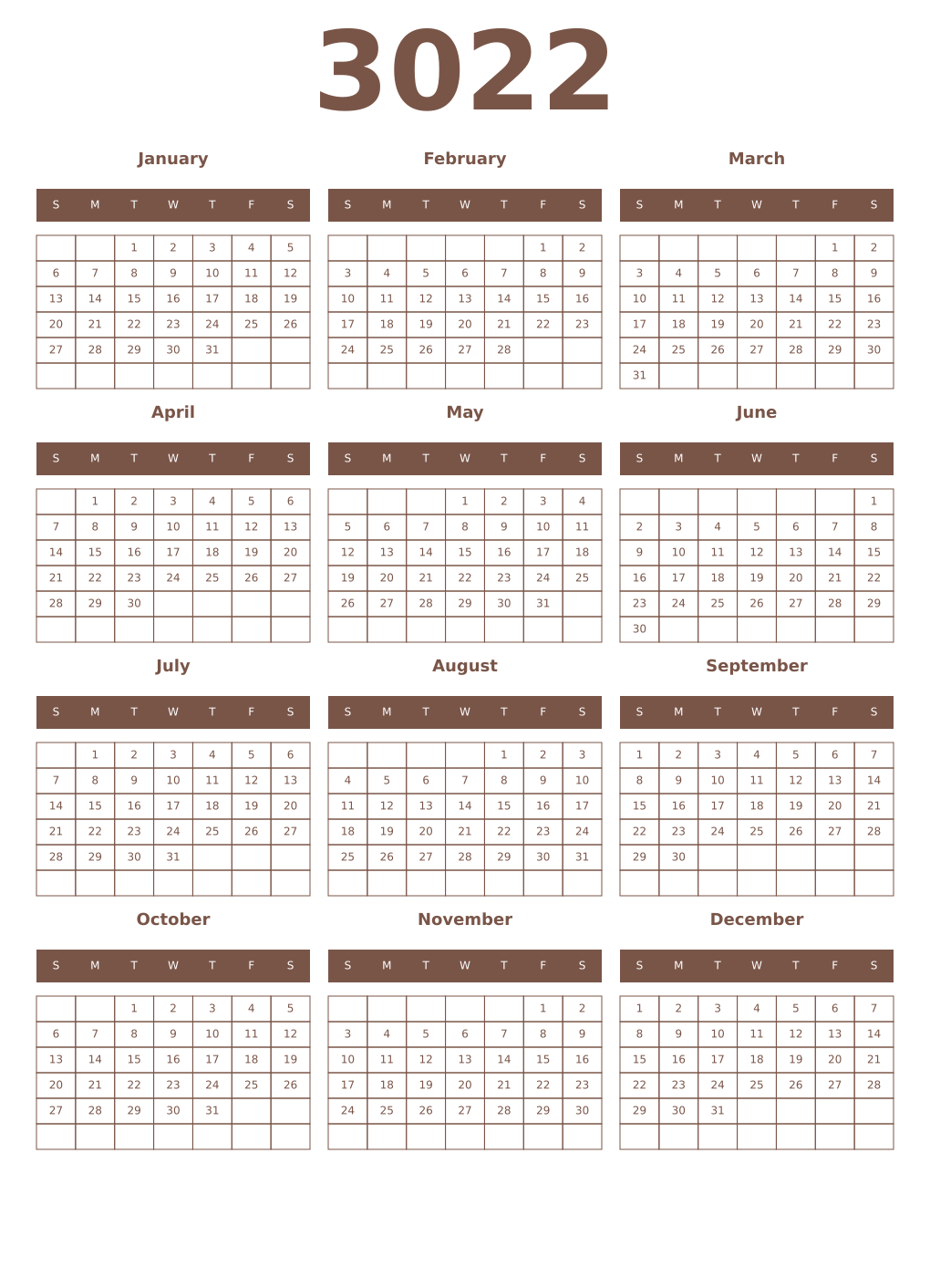 Printable 3022 Year Calendars coffe
