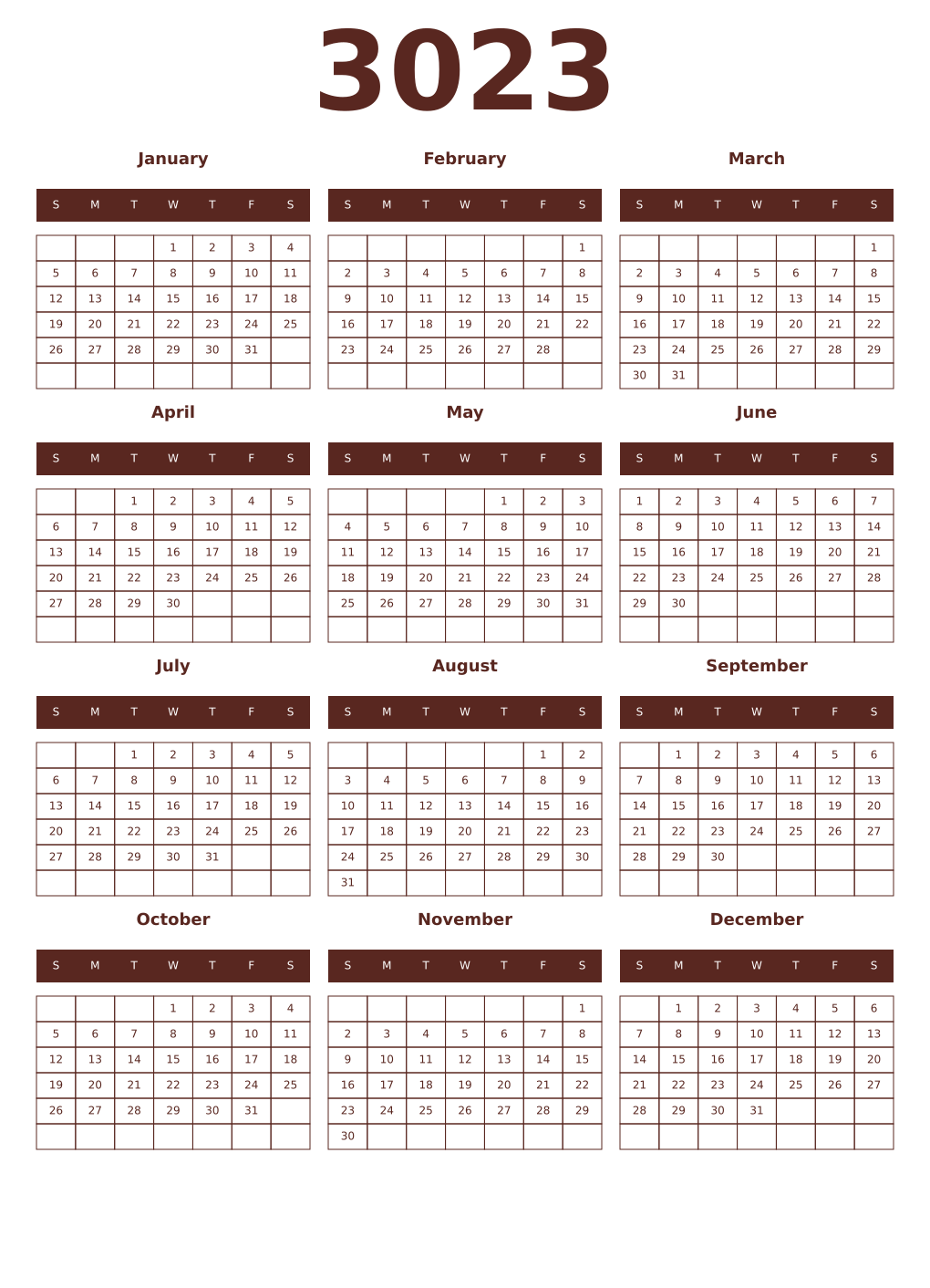 Printable 3023 Year Calendars mortuum