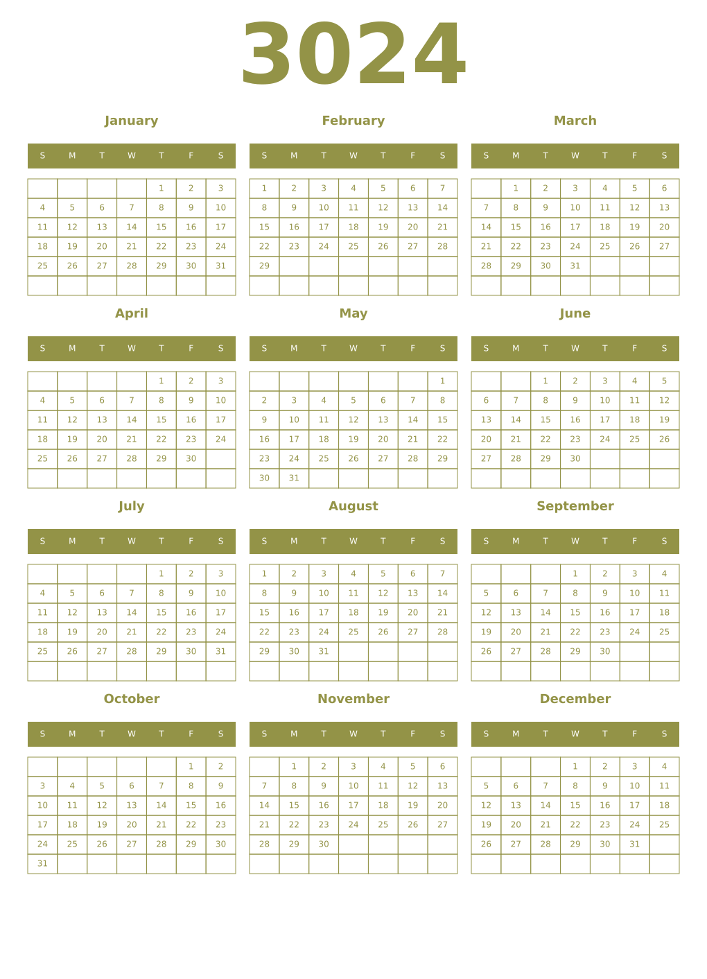 Printable 3024 Year Calendars eburnean