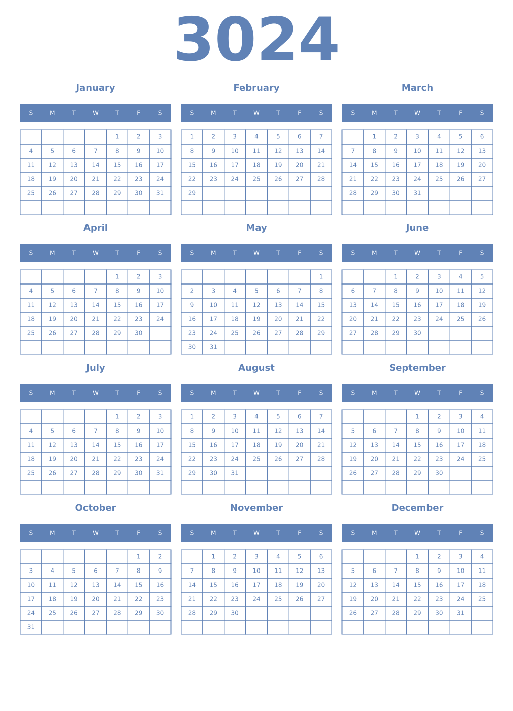 Printable 3024 Year Calendars glaucous