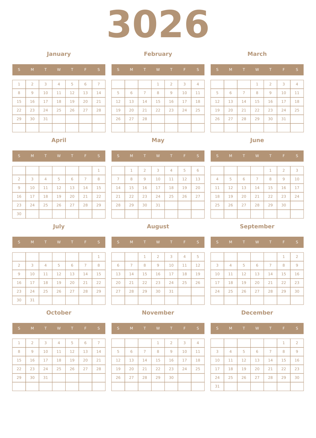 Printable 3026 Year Calendars isabelline