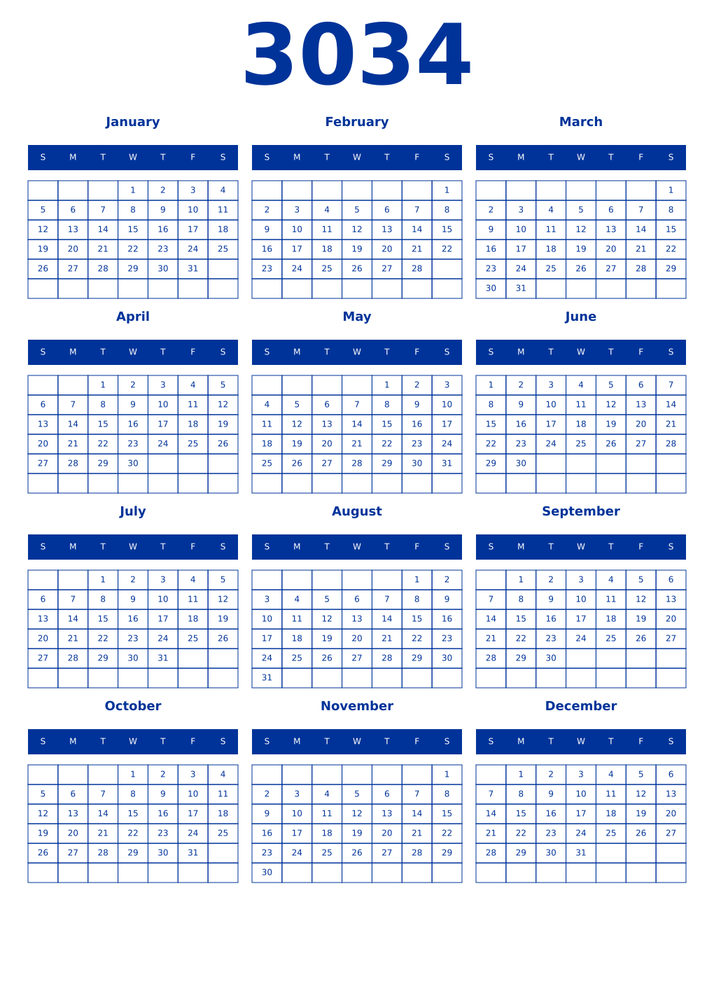 Printable 3034 Year Calendars smalt