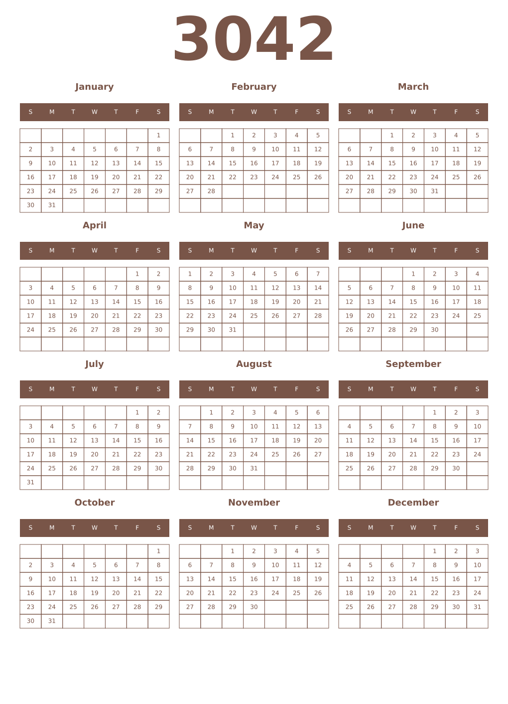 Printable 3042 Year Calendars coffe