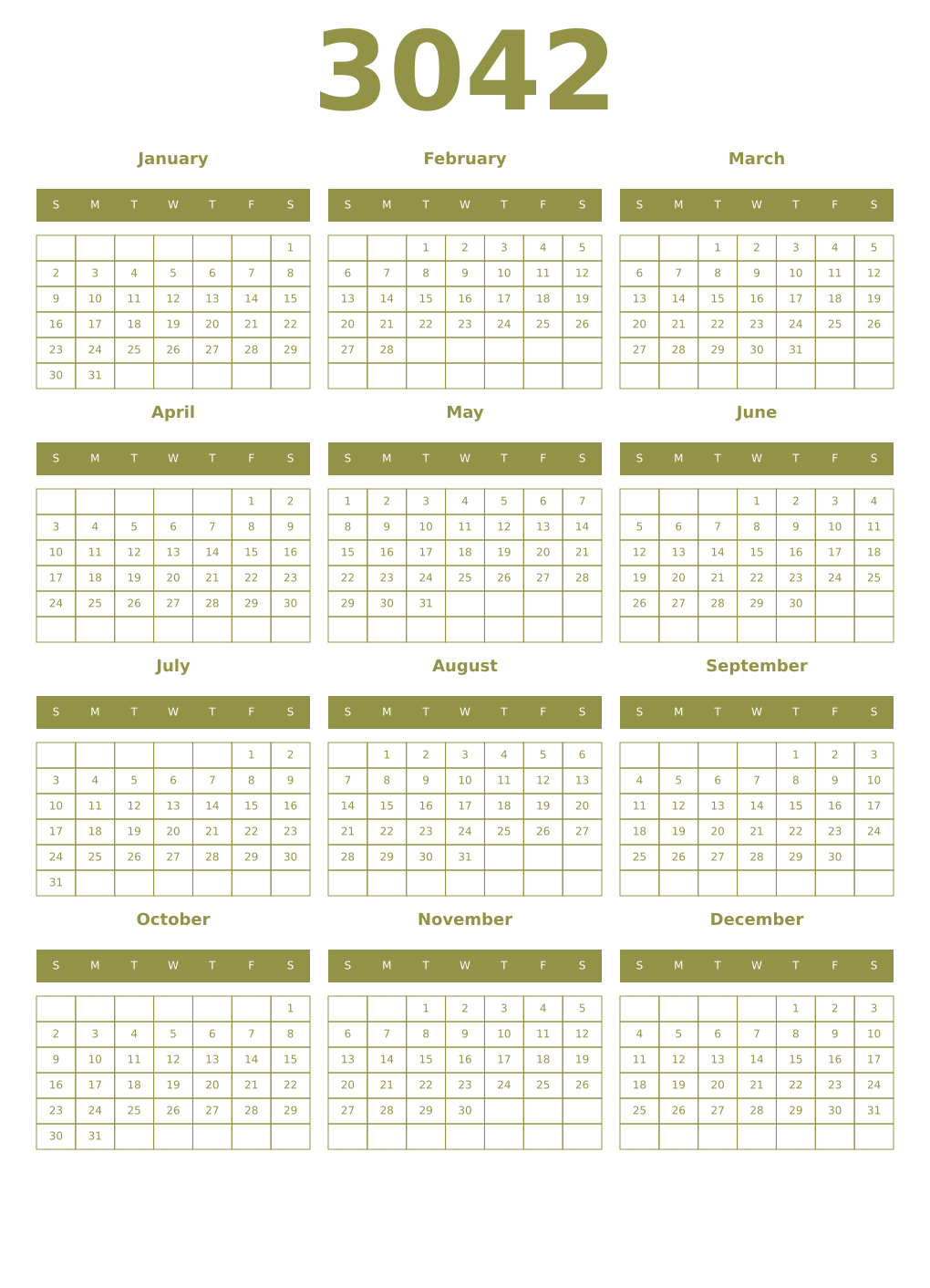Printable 3042 Year Calendars eburnean