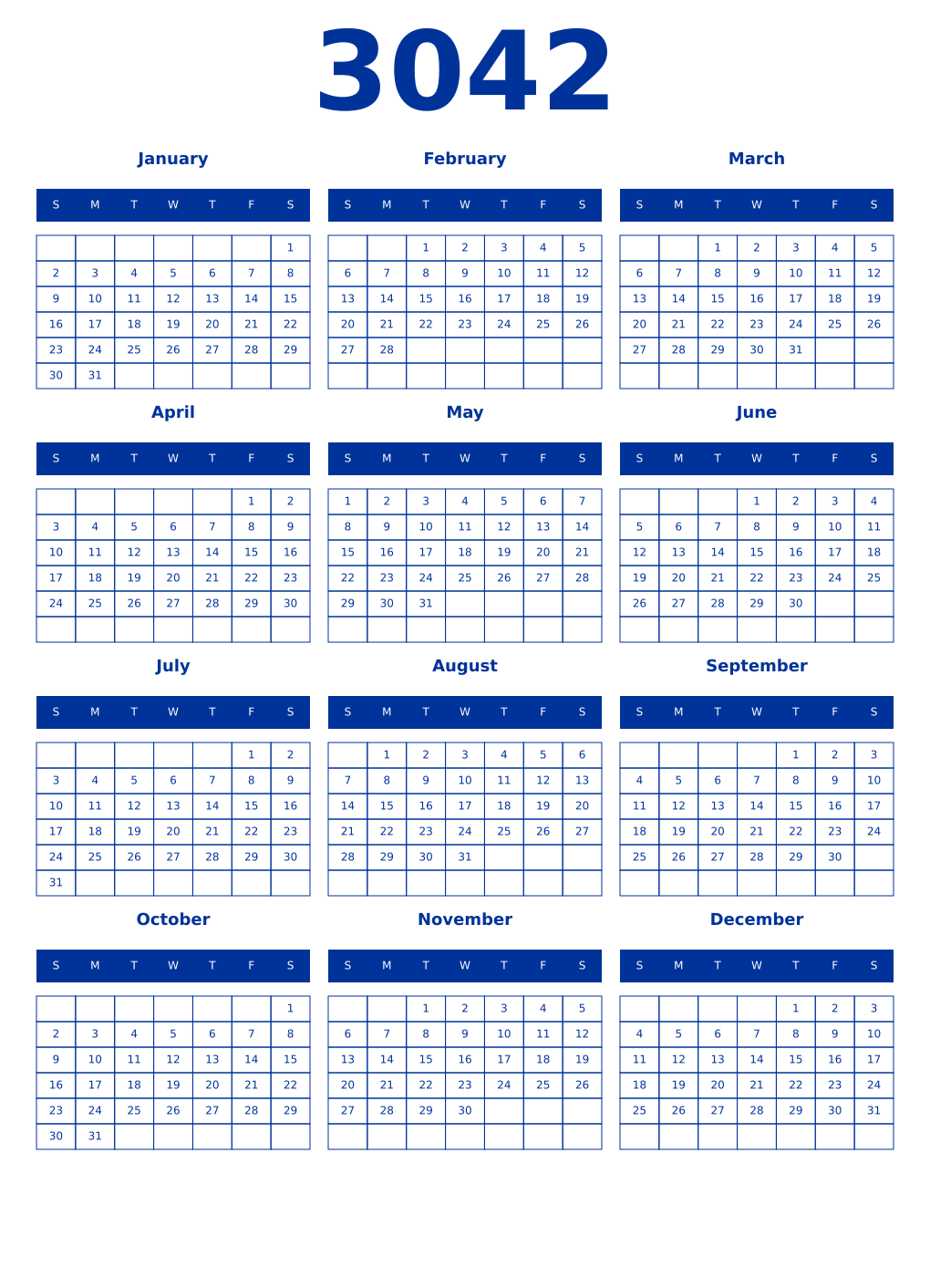 Printable 3042 Year Calendars smalt