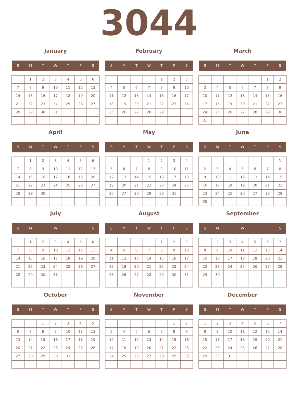 Printable 3044 Year Calendars coffe