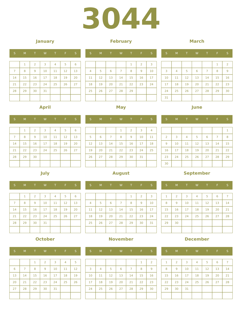 Printable 3044 Year Calendars eburnean