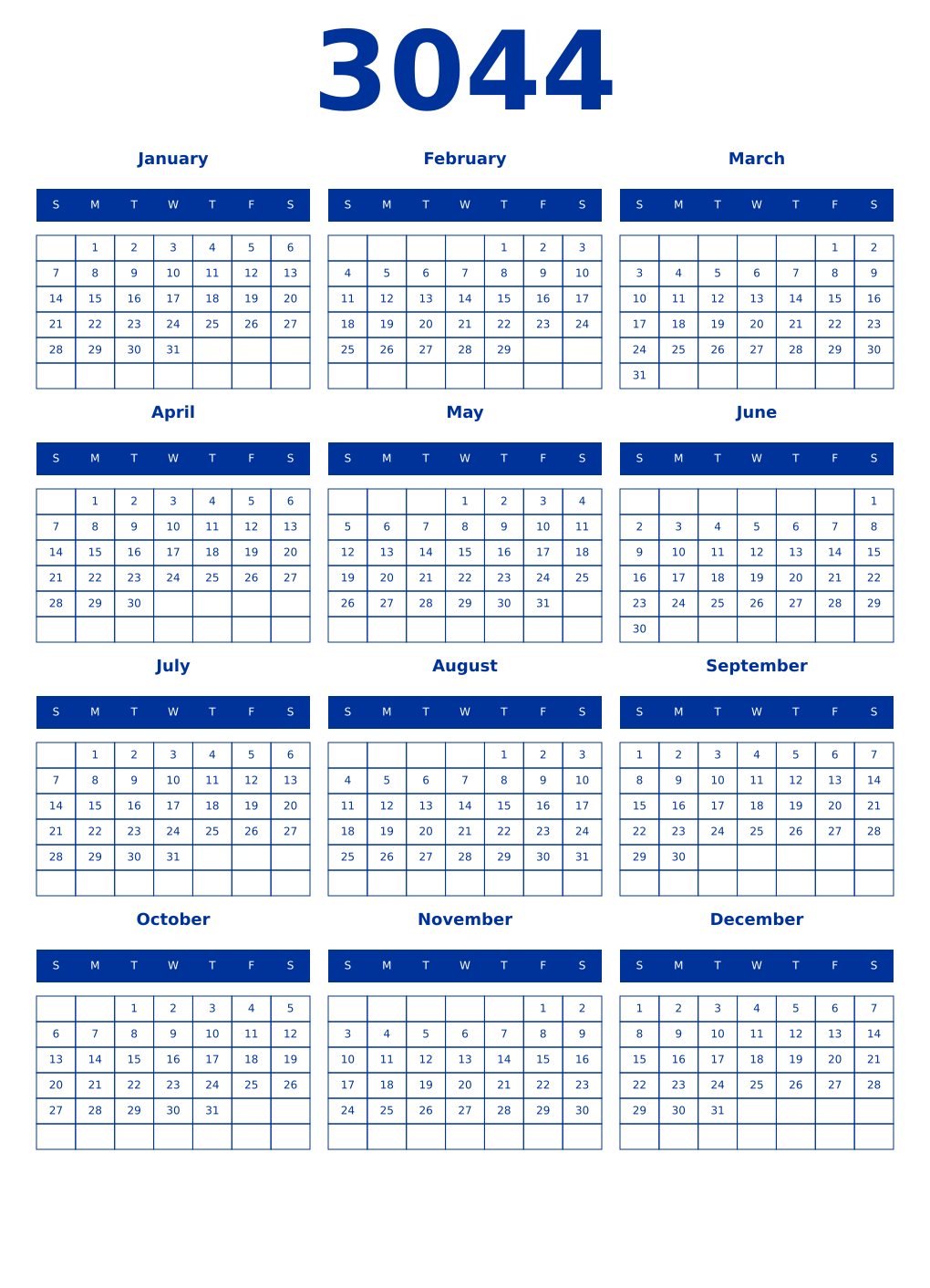Printable 3044 Year Calendars smalt