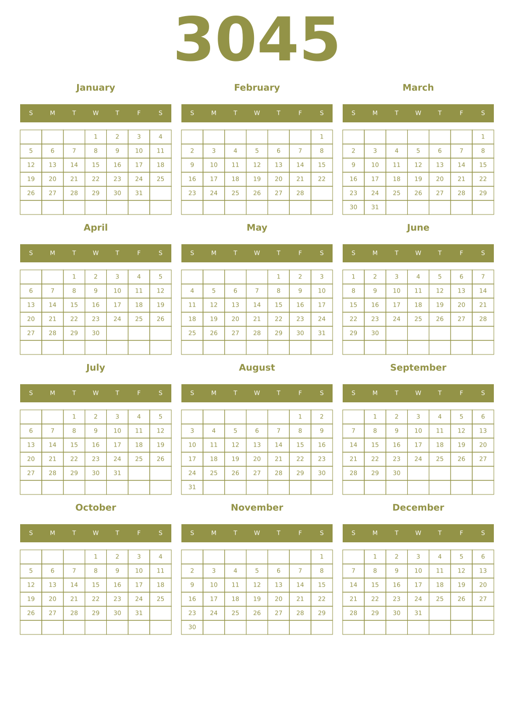 Printable 3045 Year Calendars eburnean
